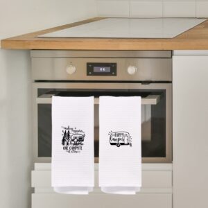 NEGIGA Camping Kitchen Towels and Dishcloths Sets 24x16 Inch Set of 4,Campsite RV Decor Decorative Dish Hand Tea Bath Towels for Kitchen Bathroom,Happy Camper Sweet Camper Towels Set