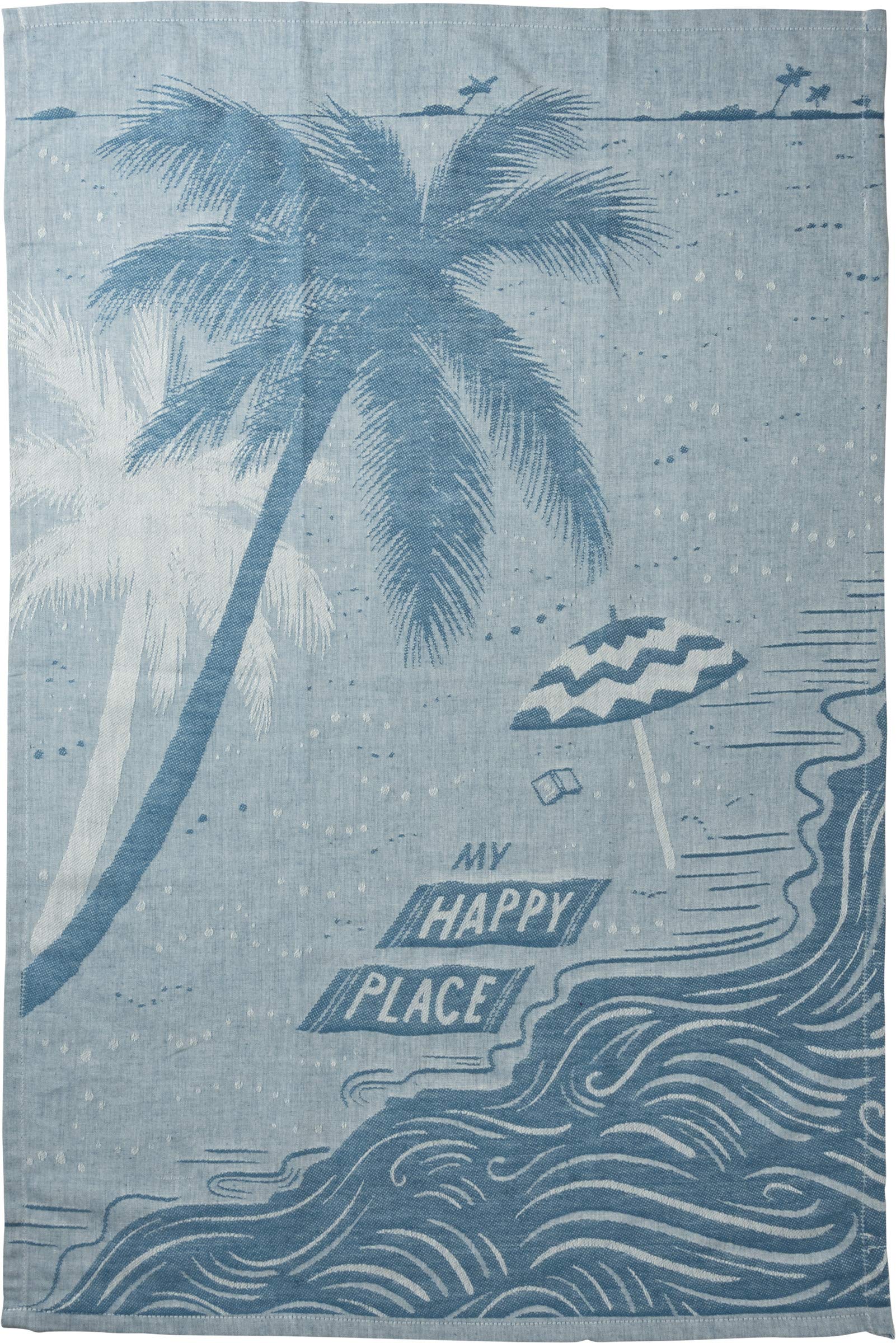 Country Primitive The Beach is My Happy Place Woven Cotton Jacquard Dishtowel Set of 2 Tea Towels