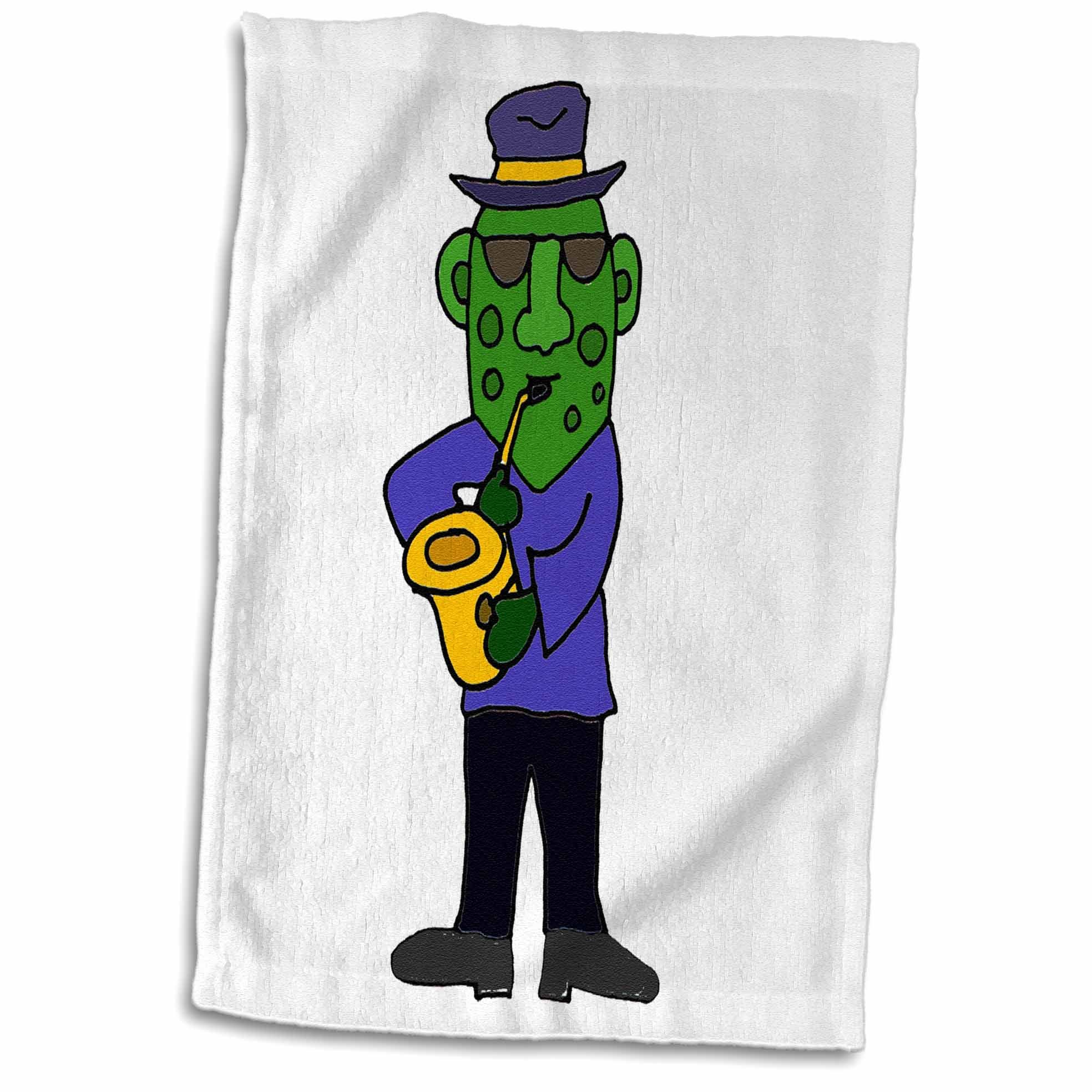 3dRose Funny Cool Jazz Musician Pickle Playing Saxophone - Towels (twl-203787-1)