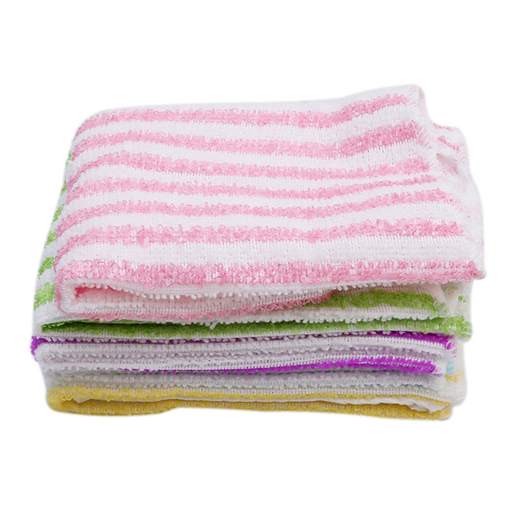 Myhouse 5pcs 11.81x11.81inch Microfiber Kitchen Dish Towel Colorful Stripe Gentle Kitchen Dish Cloths