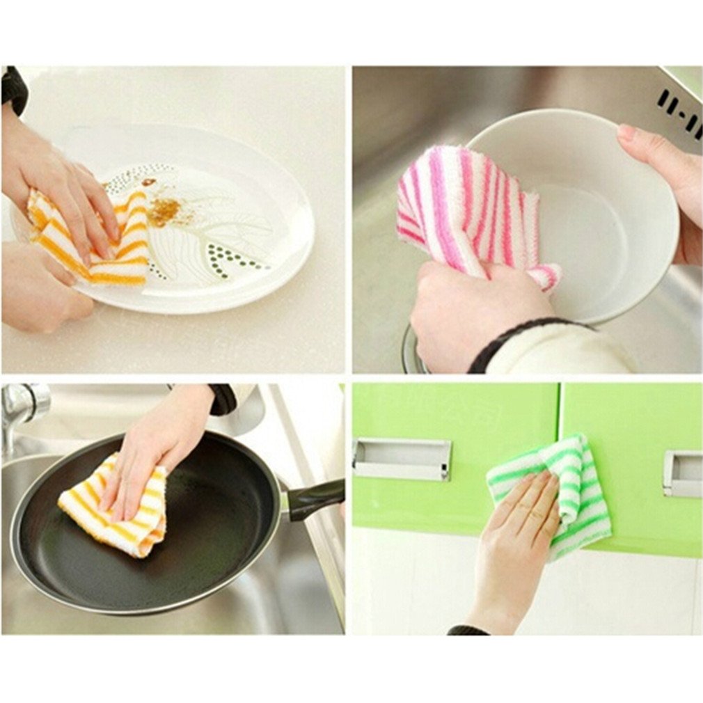 Myhouse 5pcs 11.81x11.81inch Microfiber Kitchen Dish Towel Colorful Stripe Gentle Kitchen Dish Cloths