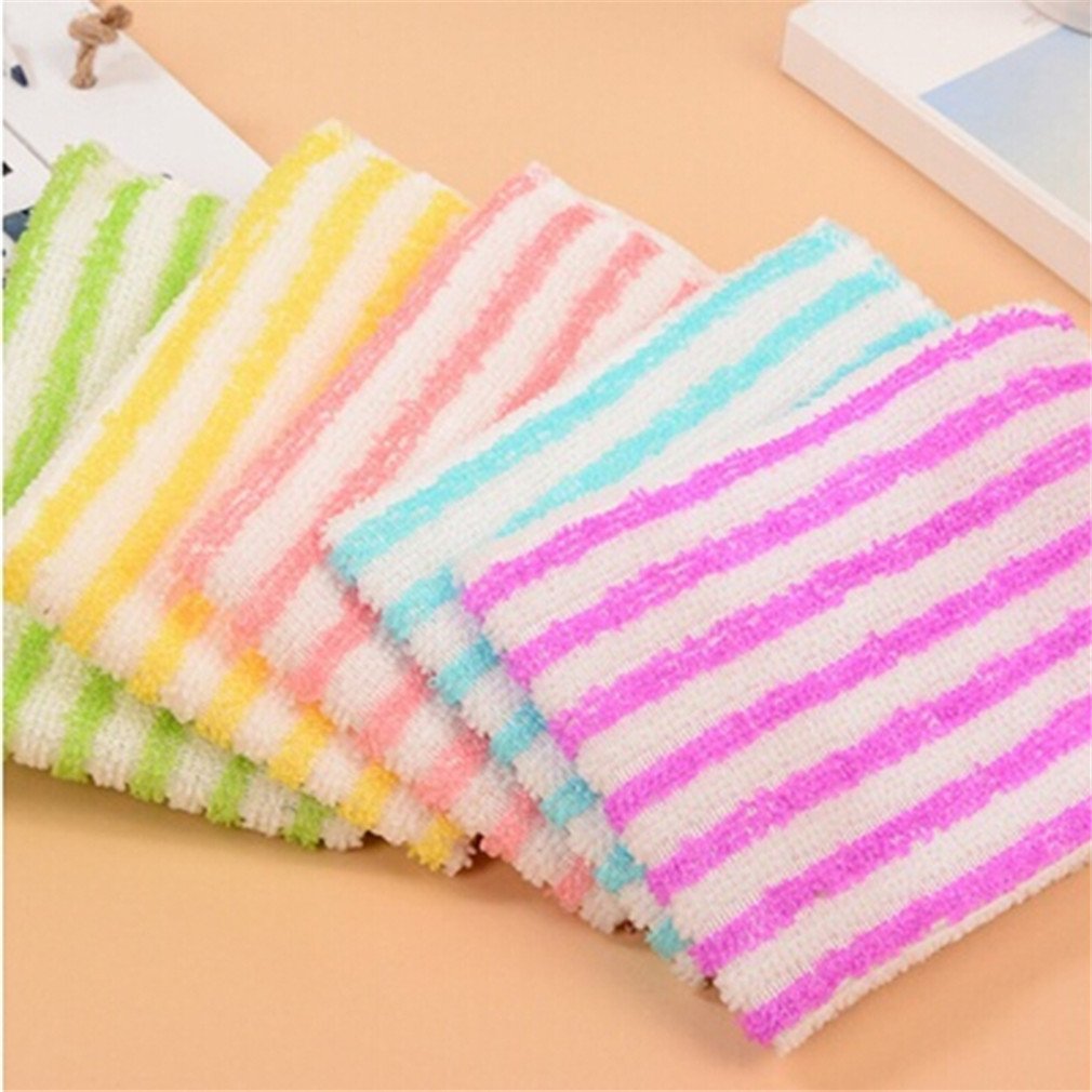 Myhouse 5pcs 11.81x11.81inch Microfiber Kitchen Dish Towel Colorful Stripe Gentle Kitchen Dish Cloths