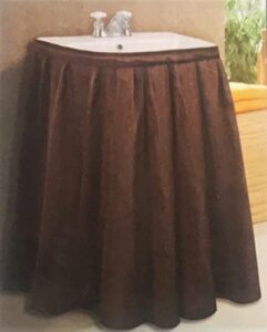 sheer linen sink skirt, luxurious fabric bathroom vanity cover, brown