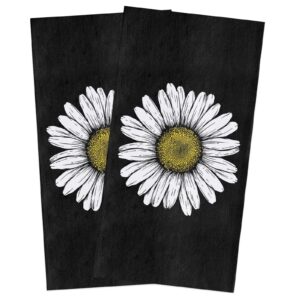 2 pack dish towel for kitchen,absorbent dishes cloth abstract white daisy flowers soft hand towels for home cleaning quick drying bathroom cloths terry blossoms garden floral
