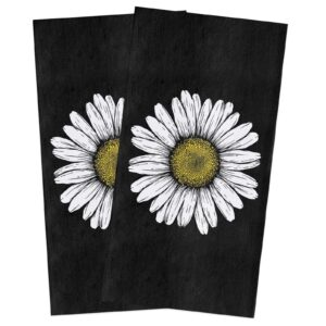 2 Pack Dish Towel for Kitchen,Absorbent Dishes Cloth Abstract White Daisy Flowers Soft Hand Towels for Home Cleaning Quick Drying Bathroom Cloths Terry Blossoms Garden Floral