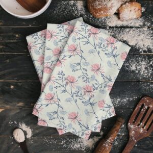 Kewadony Pink Daisy Kitchen Towels 2 Pack Dish Towels for Kitchen, Spring Blue Flowers Beige Retro Absorbent Microfiber Hand Towels for Bathroom, Soft Tea Towels Bar Towels, 18 x 28 Inch