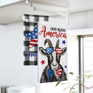 Seliem 4th of July God Bless America Patriotic Goat Kitchen Dish Towel Set of 2, Freedom Star Buffalo Plaid Check Hand Towel Drying Baking Cooking Cloth, Summer Holiday USA Kitchen Decor 18x26 Inches