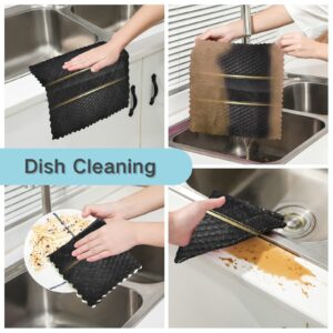 Dish Cloths Dish Towels Kitchen Towels 6 Pack Sets Absorbent Black Gold Geometric Metallic Soft Decorative Reusable Nonstick Oil Washable