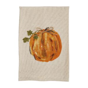 mud pie pumpkin painted tea towel, single pumpkin, 21" x 14"