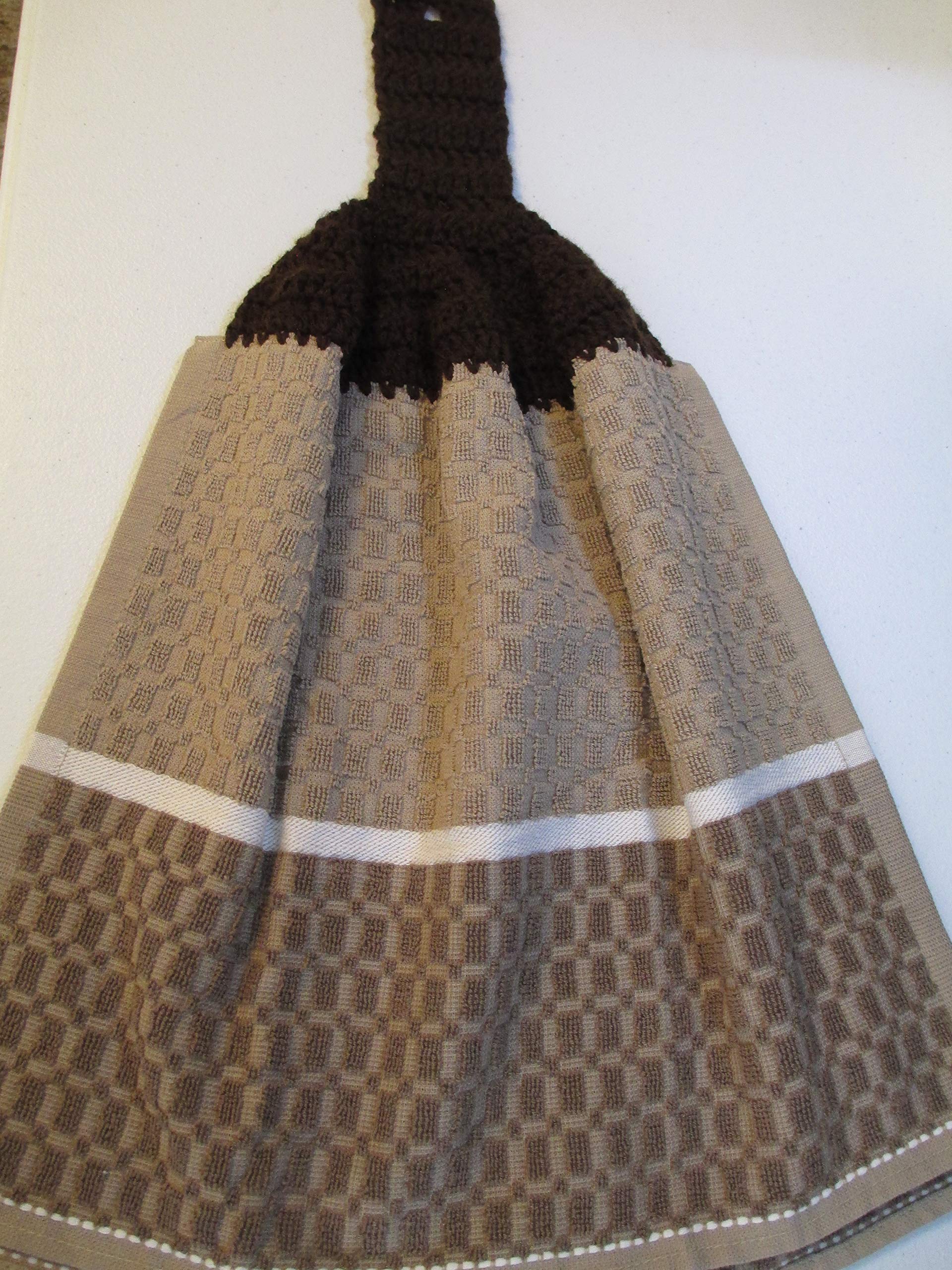 Crocheted FULL Towel Shades of Brown Kitchen Towel with Dark Brown Yarn