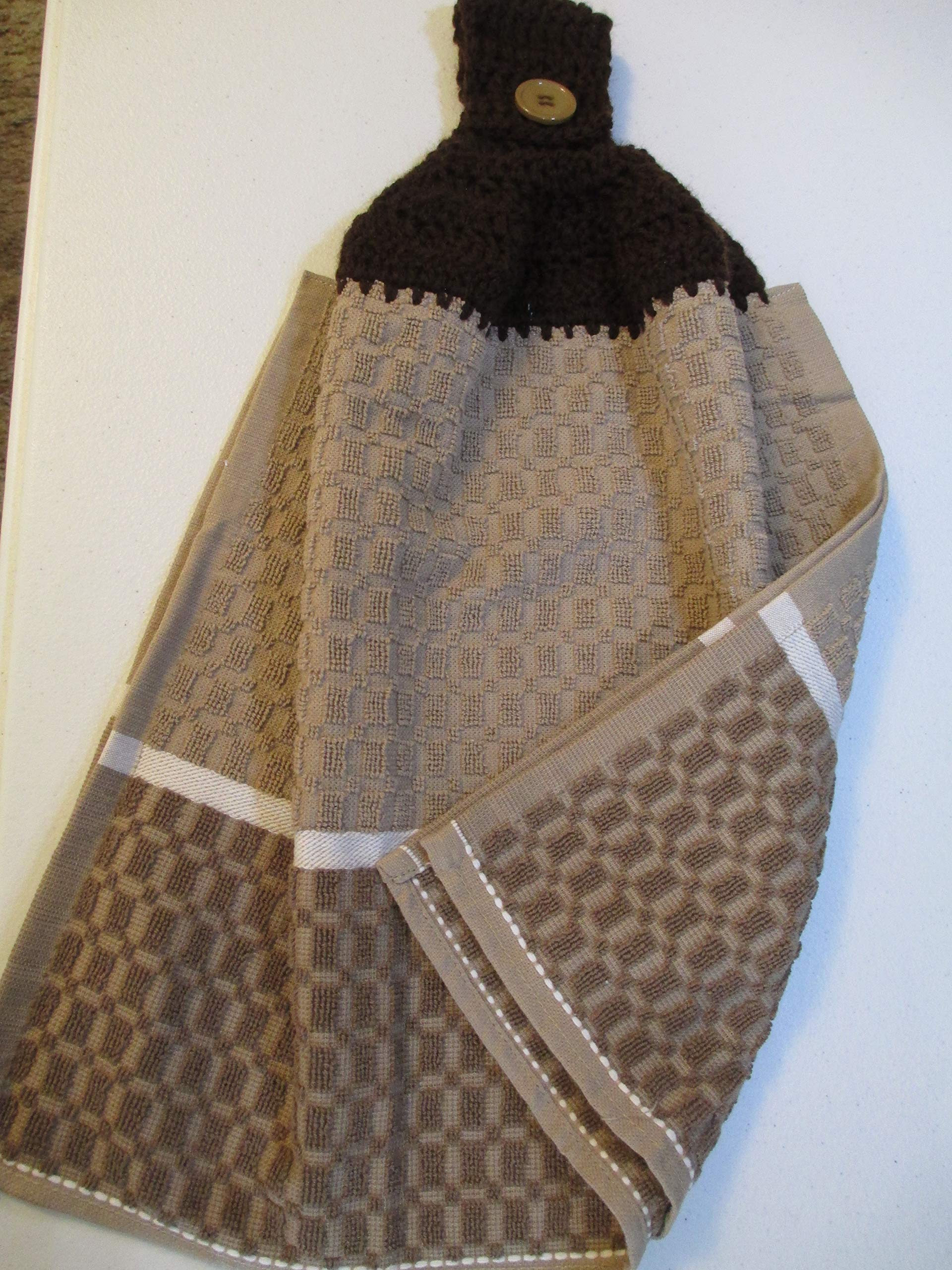 Crocheted FULL Towel Shades of Brown Kitchen Towel with Dark Brown Yarn