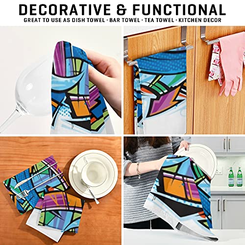 JIUCHUAN Kitchen Dish Towel Set 6 Graffiti Art Mural Kitchen Towel Large28''x18'' Kitchen Towels，Dishcloths，Decorative Waffle Towels，Hand Towels，Tea Towels