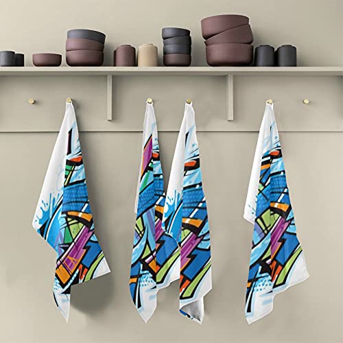 JIUCHUAN Kitchen Dish Towel Set 6 Graffiti Art Mural Kitchen Towel Large28''x18'' Kitchen Towels，Dishcloths，Decorative Waffle Towels，Hand Towels，Tea Towels