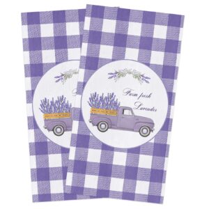 kitchen towels dish cloth 2 pack rustic lavender farm truck soft absorbent dish towel reusable cleaning cloths tea bar hand towels retro purple buffalo gingham check drying dishcloth for dishes