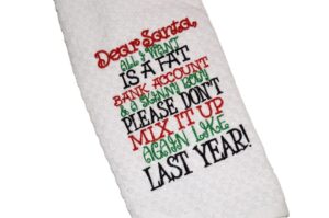 funny christmas kitchen dish towel, dear santa humorous christmas gift, small white elephant christmas gift