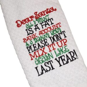 Funny Christmas Kitchen Dish Towel, Dear Santa Humorous Christmas Gift, Small White Elephant Christmas Gift