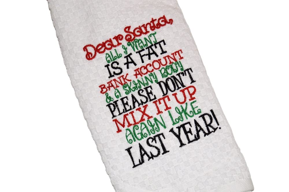 Funny Christmas Kitchen Dish Towel, Dear Santa Humorous Christmas Gift, Small White Elephant Christmas Gift