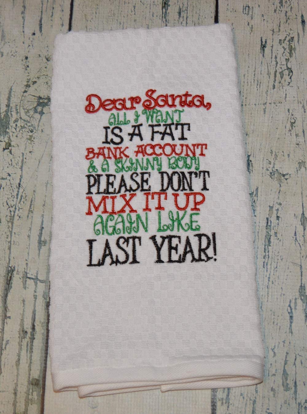 Funny Christmas Kitchen Dish Towel, Dear Santa Humorous Christmas Gift, Small White Elephant Christmas Gift