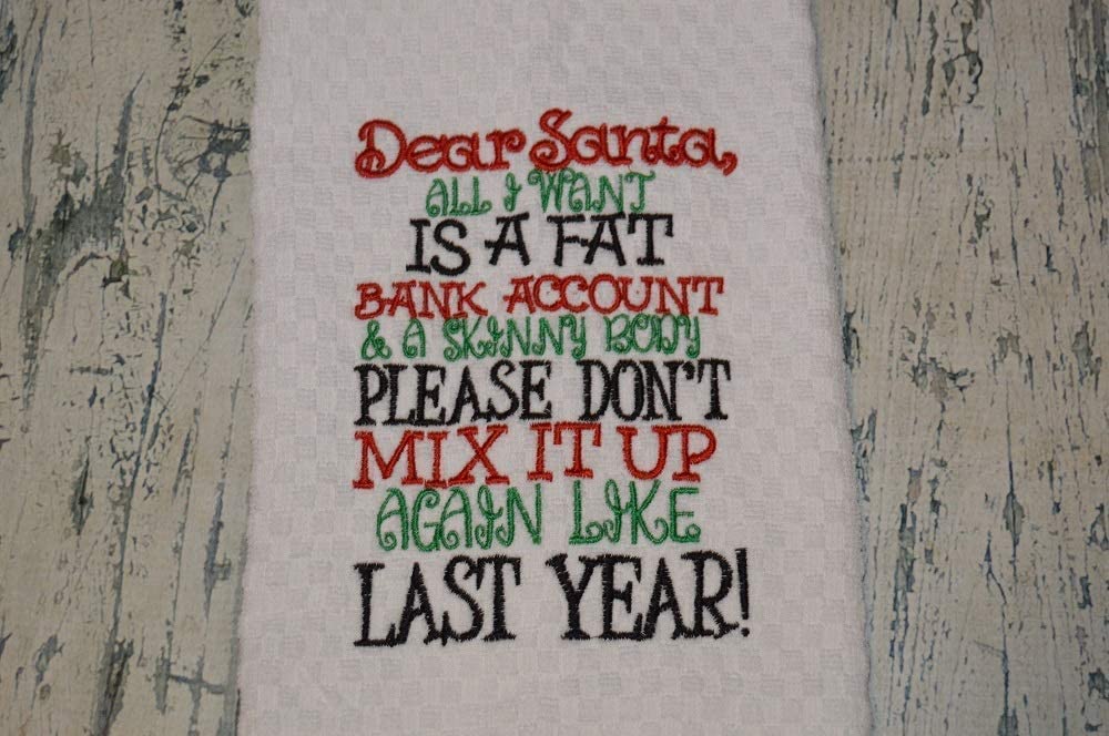 Funny Christmas Kitchen Dish Towel, Dear Santa Humorous Christmas Gift, Small White Elephant Christmas Gift