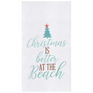 c&f home christmas is better at the beach coastal holiday christmas xmas embroidered (not printed) flour sack kitchen towel decor decoration 18" x 27" white