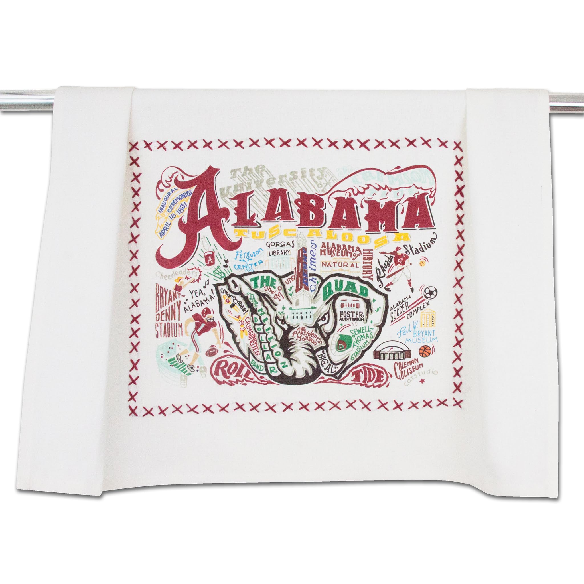 Catstudio Dish Towel, University of Alabama Crimson Tide Hand Towel - Collegiate Kitchen Towel for Alabama Fans for Graduation, Game Day, Alums and Parents