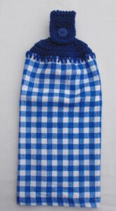 charming check gingham kitchen towel - 4 different colors to chose from- crochet top hanging kitchen towel (blue)
