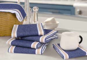 bedding craft- set of 6 blue/beige waffle stripe kitchen towel – absorbent cotton dishcloths for drying dishes, farmhouse kitchen decor, bar towels, and more