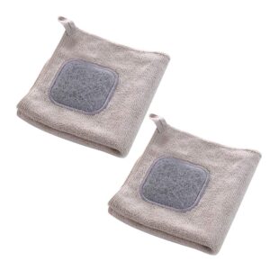 2pcs microfiber kitchen dish towels cloths with hanging hoop, cleaning cloth high absorbent dish clothes for washing dishes(grey)