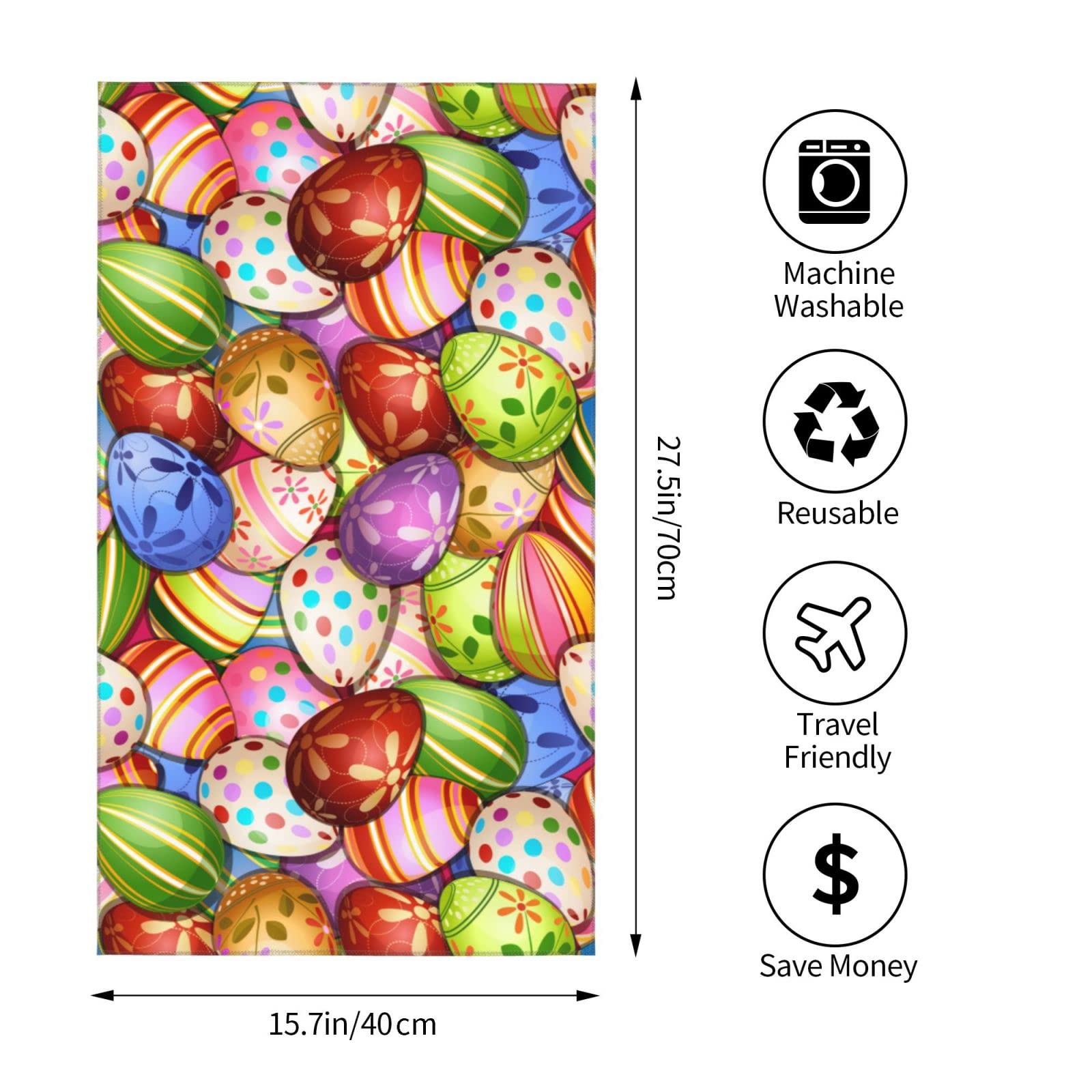 Heantstoy Colorful Eggs Easter Spring Holiday Hand Towel Soft Bath Towel Kitchen Tea Dish Towels Bathroom Decorations Housewarming Gifts 27.5in X 15.7in