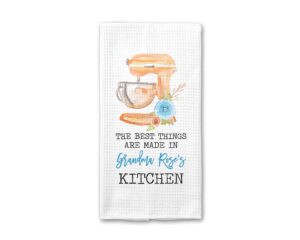 canary road personalized best things are made in kitchen towel | custom waffle weave dish towel | personalized kitchen towel | wedding gift | housewarming gift | mixer kitchen towel | baking towel