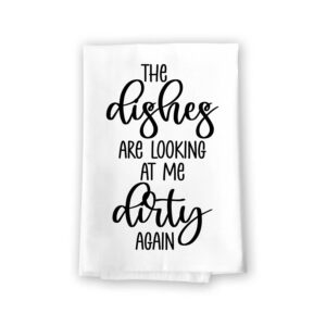honey dew gifts, the dishes are looking at me dirty again, flour sack towel, 27 inch by 27 inch, 100% cotton, dish towel, home decor, absorbent kitchen towels, funny kitchen towel