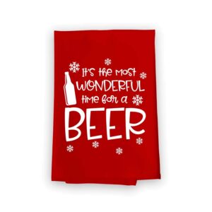 honey dew gifts, it's the most wonderful time for a beer, cotton flour sack towel, 27 x 27 inch, made in usa, funny christmas towels, red hand towels, beer dish towel, bar towels