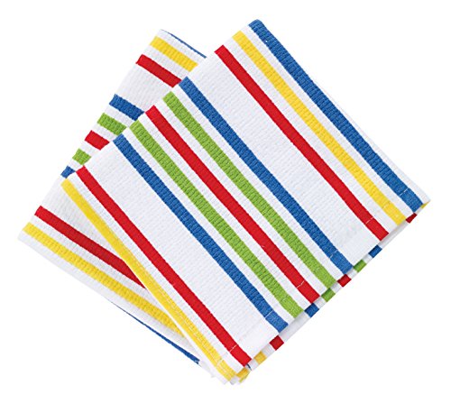 T-fal Textiles Highly Absorbent 100% Cotton Double Sided Printed Dish Cloths, 12" x 12", Set of 2, Striped Red/Multi Pattern