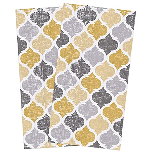 Segard Kitchen Towels Dish Towel Set of 2,Yellow Grey Moroccan Texture Absorbent Hand Towels Cleaning Dishcloth Tea Towels,Retro Linen Geometric Art Reusable Drying Dish Cloths