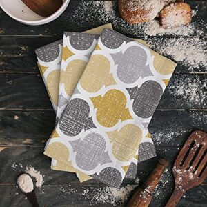 Segard Kitchen Towels Dish Towel Set of 2,Yellow Grey Moroccan Texture Absorbent Hand Towels Cleaning Dishcloth Tea Towels,Retro Linen Geometric Art Reusable Drying Dish Cloths