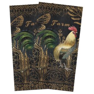 zadaling farmhouse animals rooster golden letter kitchen towels, 18x28 inches soft dish cloth,cotton tea towels/bar towels/hand towels for bathroom(2 pack)