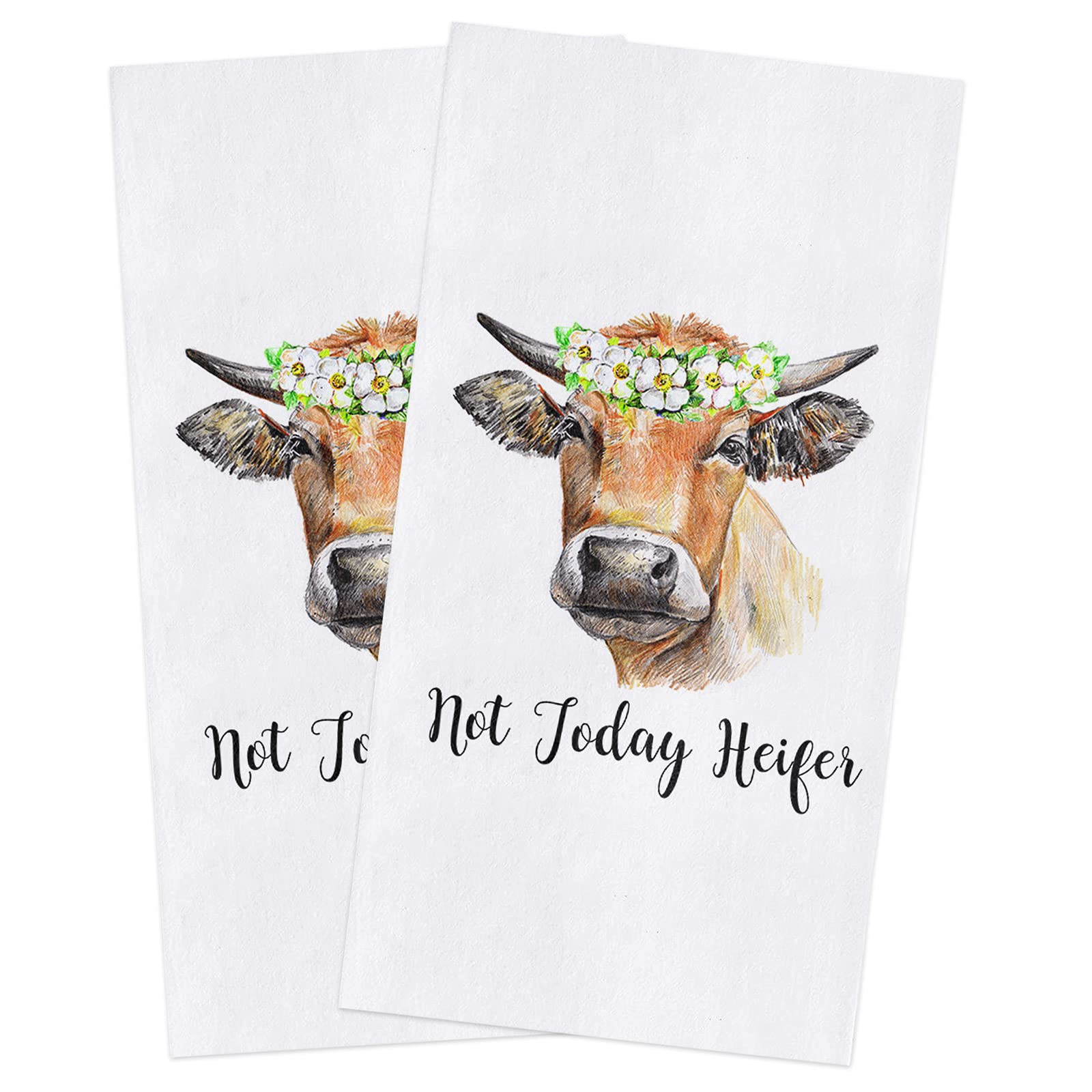 Zadaling Kitchen Towels,Not Today Heifer Flowers 16x28 Inches Soft Kitchen Dish Cloth,Cotton Tea Towels/Bar Towels/Hand Towels,(2 Pack)