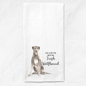 Watercolor Life is Better with an Irish Wolfhound Microfiber Kitchen Tea Bar Towel Gift for Animal Dog Lover