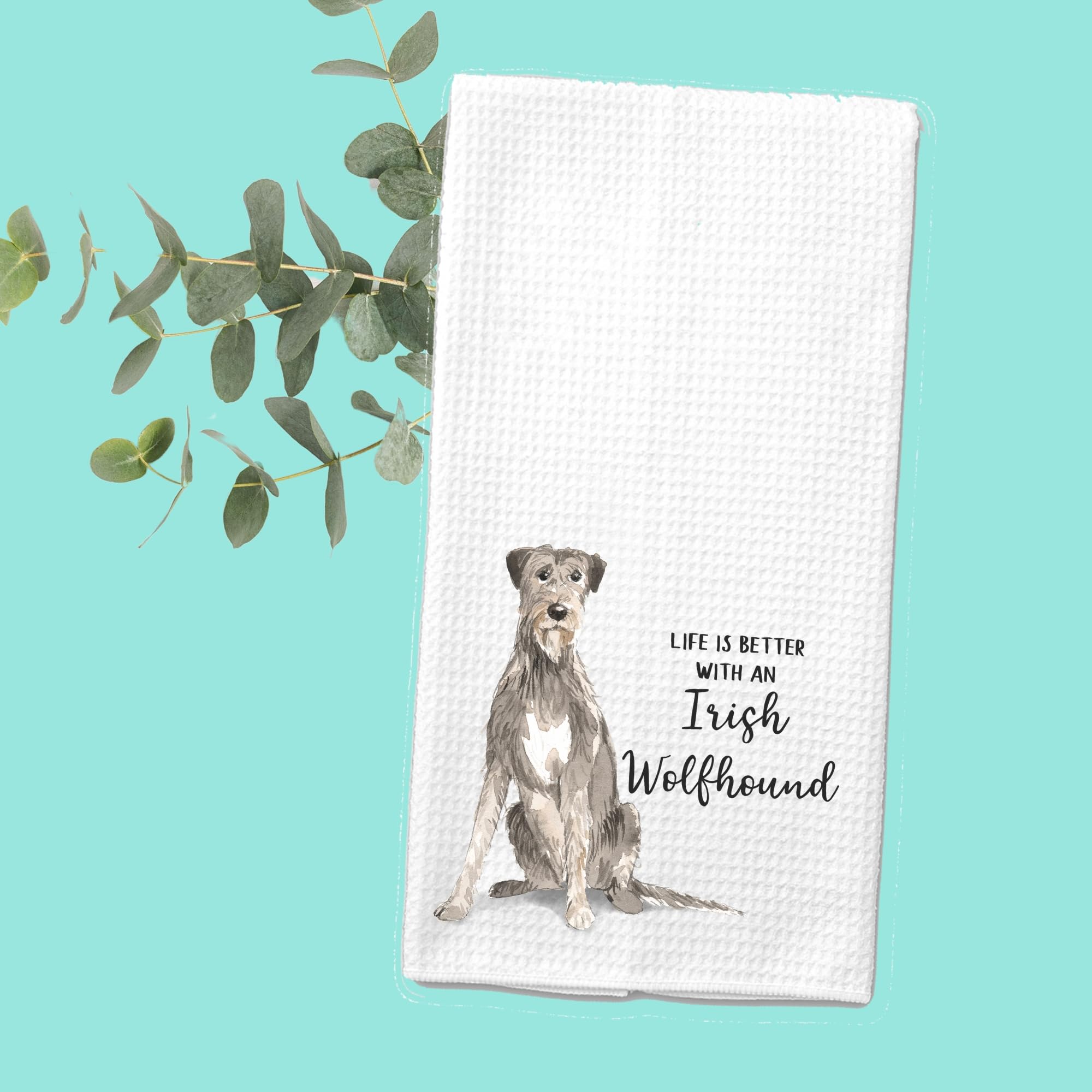 Watercolor Life is Better with an Irish Wolfhound Microfiber Kitchen Tea Bar Towel Gift for Animal Dog Lover