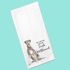 Watercolor Life is Better with an Irish Wolfhound Microfiber Kitchen Tea Bar Towel Gift for Animal Dog Lover