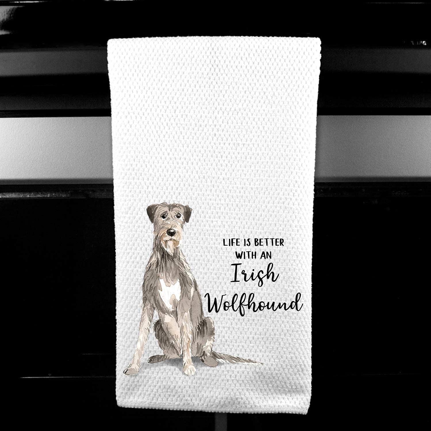 Watercolor Life is Better with an Irish Wolfhound Microfiber Kitchen Tea Bar Towel Gift for Animal Dog Lover