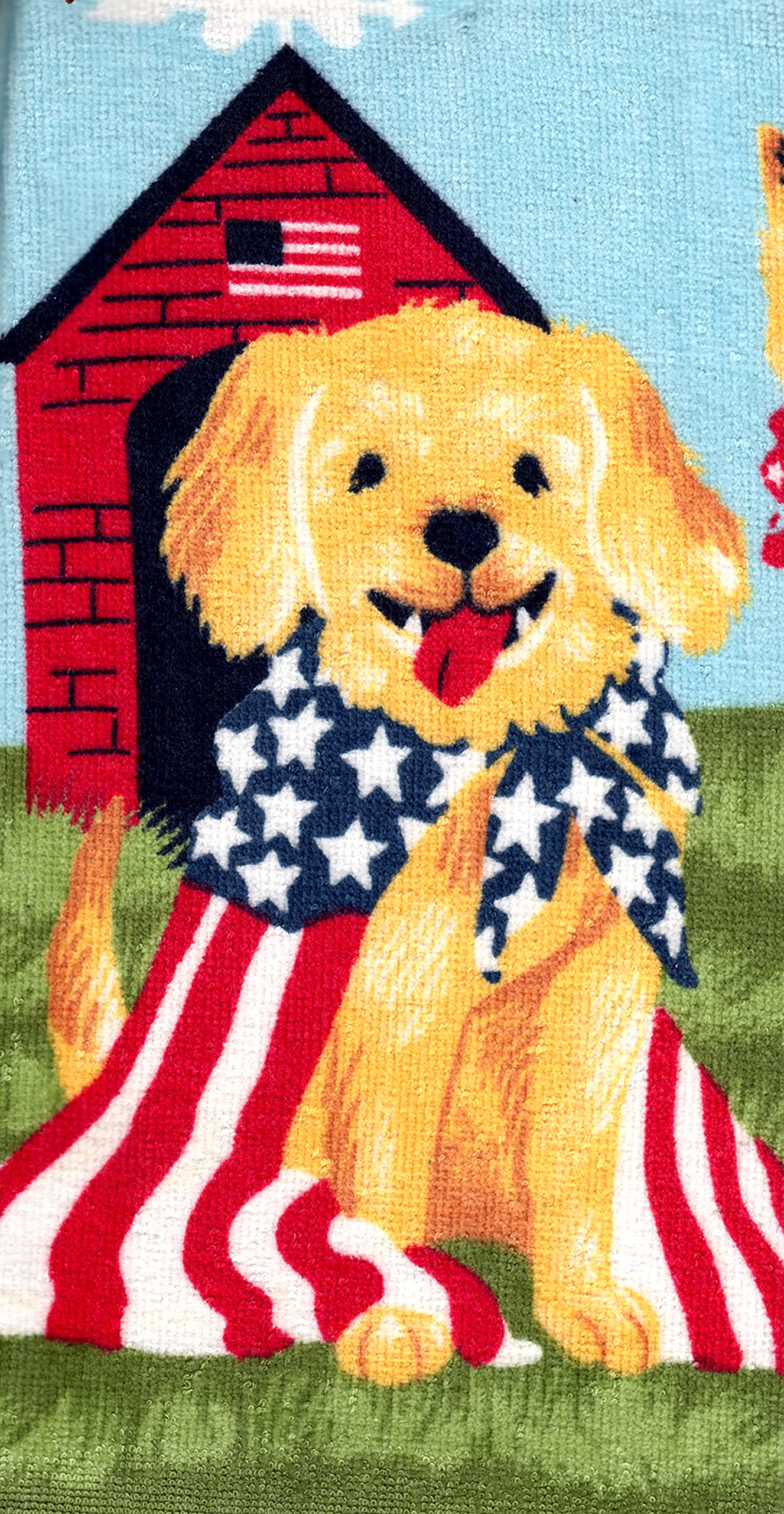 4th of July USA Home Decor Patriotic Puppy Dog Yellow Lab Kitchen Towel Set