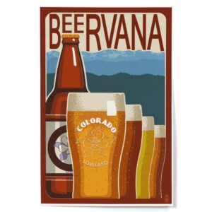 lantern press loveland, colorado, beervana vintage sign (12x18 art print, travel poster wall decor)