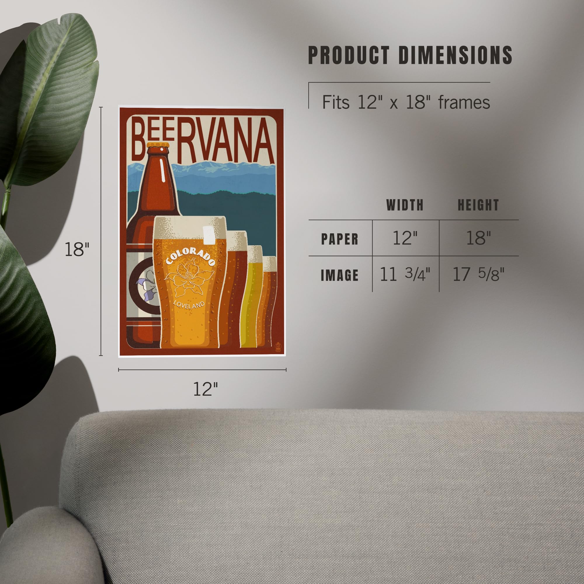 Lantern Press Loveland, Colorado, Beervana Vintage Sign (12x18 Art Print, Travel Poster Wall Decor)