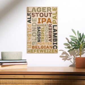 Lantern Press 10x15 Inch Wood Sign, Ready to Hang Wall Decor, Beer Typography, Types of Beer
