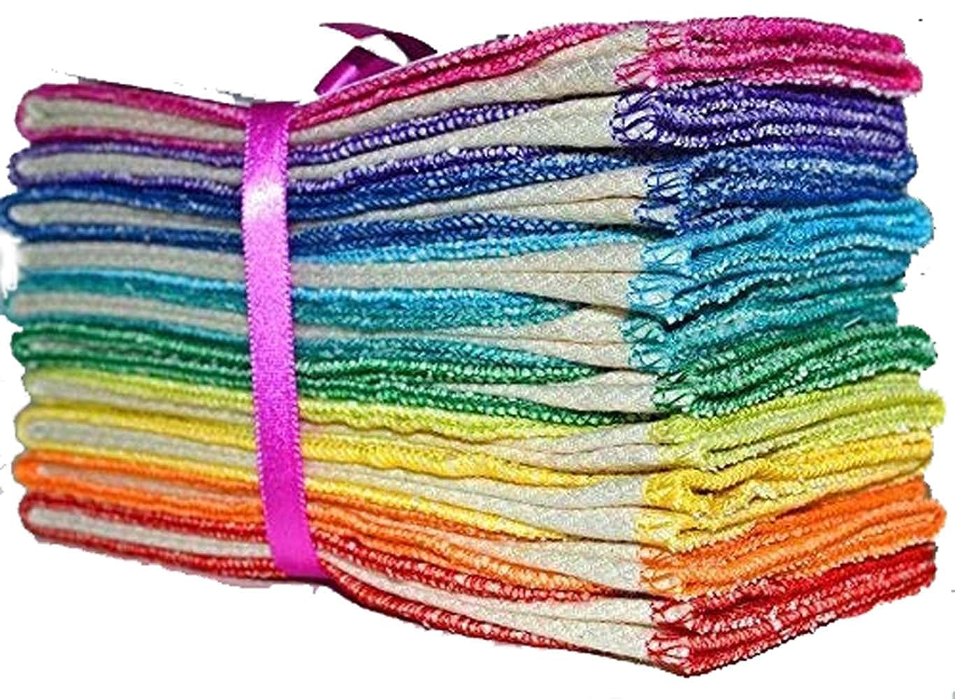 Gina's Soft Cloth Shop 2 Ply 11x12 Inches Unbleached Cotton Birdseye Paperless Towel Set of 10 Rainbow Edging