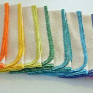 Gina's Soft Cloth Shop 2 Ply 11x12 Inches Unbleached Cotton Birdseye Paperless Towel Set of 10 Rainbow Edging