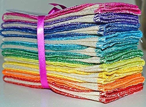 Gina's Soft Cloth Shop 2 Ply 11x12 Inches Unbleached Cotton Birdseye Paperless Towel Set of 10 Rainbow Edging
