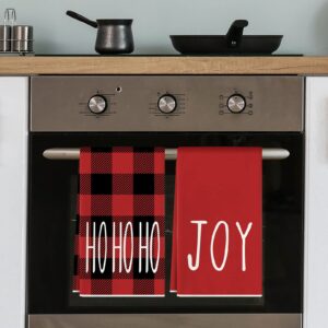 AnyDesign Christmas Kitchen Towel Red Black Buffalo Plaids Dish Towel 28 x 18 Merry Joy Tea Towel Decorative Hand Drying Towel for Kitchen Farmhouse Cooking Baking Party Supplies, 4 Pack
