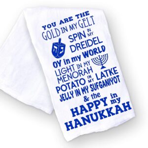 Funny Jewish Puns for Hanukkah Kitchen and Bathroom Hand Towel, Gift for Jewish Holidays, Hostess, Houswarming and Holiday Gift (You are the Gold in my Gelt)